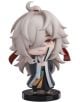 Мини фигурка Honkai Star Rail: Nameless Honor Vol. 1 - Jin Yuan (8 см) в стиле чиби с длинными серебристыми волосами, тёмным одеянием и веером. Отличен избор за аниме колекционера, поставляется на чёрной круглой подставке.-thumb