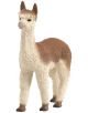 Фигурката Schleich: Алпака кафеникава е реалистична фигура с бяло тяло и кафяви петна по гърба, врата, ушите и краката, поставена на бял фон.-1-thumb