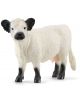 Фигурка Schleich: Галоуей крава изобразява белую корову с черными ушами, носом и ногами, рельефной шерстью и видимым выменем на белом фоне.-thumb