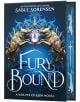 Корицата на Fury Bound Deluxe Limited Edition показва два златни вълка, изправени един срещу друг, със светещ кристал, сини орнаменти и подзаглавие A Wolves of Ruin Novel. Мрачното романтично фентъзи е продължение на "Dire Bound" от Сейбъл Соренсен.-1-thumb