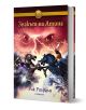 Българско издание на "Знакът на Атина" на Рик Риърдън от поредицата "Героите на Олимп" с драматична корица с двама герои, яздещи черно-бели пегаси, светкавици и големи сови очи в небето.-1-thumb