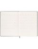 Голям син седмичен тефтер-органайзер Moleskine Sapphire Blue 2026 г. С твърди корици - отворен на месечен календар в минималистичен стил, с лента за отбелязване, идеален за вдъхновение и планиране през 2026 година.-4-thumb