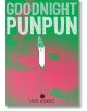Корицата на Goodnight Punpun, Vol. 2, мрачна манга на Инио Асано, със стилизирана рисунка на Пунпун Онодера, бяла птица, стояща на плочки под смелото зелено-бяло заглавие.-2-thumb