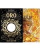 Корица на книгата за Grim and Oro: Дуелни корони. Този спътник на Лайтларк има богато украсени златни мотиви вляво и сериозен млад мъж със златна корона вдясно - идеален за феновете на романтичните новели.-3-thumb