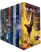 Halo Master Chief - колекция от 10 книги стои изправен в редица. На предната корица са изобразени космически кораби и планета, а на гръбчетата - заглавията и авторите от легендарната поредица Halo.-1-thumb