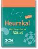 Корица на Heureka Mathematische Rätsel 2026: Tageskalender mit Lösungen от Хайнрих Хемме, на която са показани геометрични фигури, уравнения и илюстрация на куб, както и етикет, указващ, че са включени решения.-1-thumb