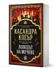 Българско издание на "Ловецът на мечове" от Касандра Клеър, част от "Хрониките на Кастълейн", с декоративна корица с фантастичен замък, мечове и червени и златни мотиви.-1-thumb