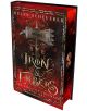 Изображението показва Iron and Embers (The Ashes of Thezmarr Book 1) с червена корица с богато украсени златни мотиви и голяма бойна брадва, отразяваща тъмната магия и убийците в книгата.-thumb