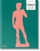 Корицата на книгата е с розов силует на Давид на Микеланджело върху зелен фон и със заглавие "Италия: "По стъпките на великите художници". Идеална за почитателите на италианското изкуство и пътуванията. Логото на Thames & Hudson в долния ляв ъгъл.-1-thumb