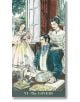 Картата Джейн Остин Таро VI - ВЛЮБЕНИТЕ изобразява мъж, който пише с перо на бюрото си, а две жени - едната докосва рамото му, а другата държи цветя - стоят наблизо в елегантна старинна стая.-3-thumb