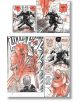 Страница от мангата JoJo's Bizarre Adventure Part 4 - Diamond Is Unbreakable показва млад мъж, който се блъска във висок мъж с дълго палто, и двамата са изненадани, а динамичните линии на действието и изразителните лица подчертават сблъсъка им.-4-thumb