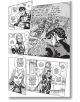 Страница от мангата в JoJo's Bizarre Adventure: Част 4 - Диамантът е нечуплив, том 7 показва двама герои на стълбище - единият седи, изпълнен с конфликти, а другият е долу, усмихвайки се - докато обсъждат в балончета с реч, че са извънземни и че искат да -5-thumb