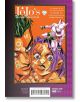 Делукс твърда корица на JoJo`s Bizarre Adventure Part 4, Vol. 9 с двама герои с номерирани лица, които гледат нагоре, докато розов хуманоид скача над тях на фона на смели оранжеви и лилави цветове.-3-thumb