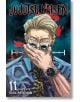 На корицата на Jujutsu Kaisen, том 11 е изобразен строг русокос мъж с очила, синя риза и шарена вратовръзка, който е сложил ръка на устата си. Зад него се появяват червени пръски и кръстосани мерници, които допълват напрегнатата атмосфера.-2-thumb