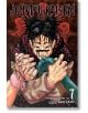 На корицата на Jujutsu Kaisen, Vol. 7 е изобразен ученик от гимназията по джу-джуцу с черна бодлива коса и свиреп поглед, който държи зелена кърпа с окървавени ръце на червен фон с тъмни, призрачни фигури за драматичен ефект.-2-thumb