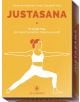 В жълта кутия със заглавие "JustAsana - English Edition" има илюстрация на човек в йога поза. Включва 110 йога карти за самостоятелна практика, създадени от Clémence Barbier и Anna Gladkoff-Veliz.-1-thumb