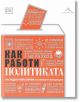 Корицата на книгата "Как работи политиката" показва статистически данни и факти за политиката и държавно управление в бял и оранжев текст на сиво-оранжев фон, с изображение на избирателна урна. Заглавието е изписано на български език.-2-thumb