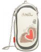 Калъфът за очила Anekke Alma Ole (12 x 22 x 2 см) е малък калъф в бяло и сиво с метална верижка, мотиви на сърца, надпис "Anekke" и илюстрирано лице на момиче - идеален като калъф за очила или мини чанта.-1-thumb