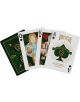 Четири карти за игра Bicycle The Wonderful Wizard of Oz са разперени, представяйки тематични дизайни - спатия дама, купа поп, асо спатия и декоративна карта с емералден OZ мотив в златно фолирана кутия.-3-thumb
