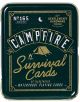 Тъмнозелена кутийка с надпис Gentlemen's Hardware Campfire Survival Cards със златист и бял текст, илюстрация на палатка и огнище и описание 52 илюстрирани водоустойчиви Карти за игра. Предлага се в книжарница Orange.-1-thumb
