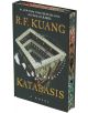 Корицата на книгата Katabasis (Deluxe Limited Edition) от R.F. Kuang включва вдъхновено от Ешер 3D стълбище със сенчести фигури и златни акценти на тъмнозелен фон, което пресъздава атмосферата на мрачното академично фентъзи и Ада на Данте.-thumb