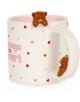 Керамична чаша Legami - Too cute to handle - Teddy Bear: бяла, с червени и розови сърца, малко кафяво мече на ръба и друго на дръжката. Розов надпис "Винаги моето сърце" - идеалният подарък за Свети Валентин.-2-thumb
