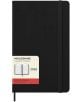 Класически черен ежедневник тефтер-органайзер Moleskine Black 2026 г. С твърди корици, с еластично затваряне и хартиен етикет с отворен тефтер и продуктови детайли.-1-thumb