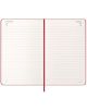 Отвореният Класически червен ежедневник тефтер-органайзер Moleskine Scarlet Red 2026 г. с твърди корици показва две линирани страници за четвъртък, 18 юни, и петък, 19 юни, с червена книжка и празно място за бележки или планиране.-5-thumb