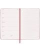 Отвореният Класически червен седмичен тефтер-органайзер Moleskine Scarlet Red 2026 г. С твърди корици е показана седмицата на юли (понеделник 13-неделя 19) отляво с подредени бележки отдясно, плюс книгоразделител с червена лента - Идеален за вашия седмиче-5-thumb