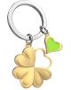 Ключодържател Metalmorphose - Lucky Clover: Метален аксесоар със златна четирилистна детелина и зелено сърце в златна рамка на сребърен ринг, идеален подарък за късмет. Единият лист е очертан. Бял фон.-1-thumb