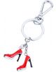 Сребърен ключодържател Troika - Pumps с две малки червени обувки на ток, голям кръгъл ринг и метален карабинер - стилен аксесоар и модерен подарък.-1-thumb