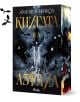 Корица на фентъзи книга с тъмни, буреносни цветове, черен меч, прилепи и счупена корона, с текст на кирилица Книгата на Азраил от Амбър В. Никол. летящи дракони. Страната показва дракони в битка. Част от поредицата Gods & Monsters. -1-thumb
