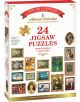 Кутия за Коледен адвент календар Eurographics - Шедьоври, 24 х 50 части с 24 художествени пъзела на известни шедьоври. На кутията са изобразени класически картини и е посочено "Над 50 части" за всеки пъзел на английски, испански и френски език.-1-thumb