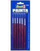 Синият блистер на Revell PAINTA, артикул 29621, съдържа комплект четки Revell, 6 бр. - шест четки за боядисване с червена дръжка с различни тънки размери, със сребърни накрайници и естествен косъм от животински косми.-1-thumb