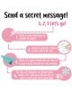 Инфографиката "Изпрати тайно съобщение!" показва как да напишете, изтриете и разкриете съобщения с помощта на Комплект изтриваеми гел химикалки Legami - Love Birds, 2 бр., хартия и фризер с температура под -10°C. Включва рисунки на писалка, гумичка, харти-14-thumb