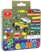 Цветна ламаринена кутия с коли, мотоциклет и игри като Pixel Art и Snakes & Ladders. Комплект магнитни игри Floss & Rock Fun - Cars е идеален за деца на възраст 3+ и е идеален за игри за пътуване.-1-thumb