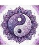 Комплект за лесно рисуване с акрилни бои Ideyka - Мандала Ин-Ян, 40 х 40 см: картина с орнаменти от лилаво и бяло, заобиколена от лотоси и флорални мотиви-идеален ръчно изработен подарък.-thumb