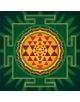 Открийте Комплект за лесно рисуване с акрилни бои Ideyka - Мандала Шри Янтра, 40 х 40 см: ярки червени и жълти триъгълници, концентрични кръгове и зелена рамка - идеален ръчно изработен подарък.-thumb