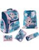 Комплект сини и розови ученически пособия Scooli Lilo & Stitch, включващ ученическа раница, чанта с шнур, моливник, портфейл, папка и цилиндричен калъф с мотиви на цветя хибискус - предлага се в книжарница Orange.-thumb