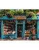 Комплект за лесно рисуване с акрилни бои Ideyka - Книжарница (40x50 см): Цветна илюстрация на френска книжарница с тюркоазени врати, книги, велосипеда отпред, зелени лози и табела "Les Livres" - рисуване по номера върху платно с подрамка.-1-thumb