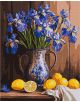 Открийте Комплект за лесно рисуване с акрилни бои Ideyka - Ириси във ваза и лимони, 40 x 50 см: синьо-бяла ваза с ириси, дървена маса с лимони и бяла кърпа, всичко на чаровен селски фон. Идеален за творческо вдъхновение!.-1-thumb