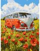 Комплект за лесно рисуване с акрилни бои Ideyka - Пътешествие (30x40 см): Нарисувайте винтидж червено-бял ван в пъстро поле от макове под синьо небе с акрилни бои върху платно с подрамка.-1-thumb