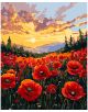 Наситено поле от червени макове по залез с драматични облаци и силуети на борове - Идеален за Комплект за лесно рисуване с акрилни бои Ideyka - Поле с макове, 40 x 50 см.-1-thumb