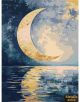 Комплект за лесно рисуване с акрилни бои Ideyka - Полумесец във водата (30x40 см): Златен полумесец се отразява в синьо-златиста вода под облачно нощно небе. Текстуриран, нарисуван стил и металиков надпис вдясно.-thumb