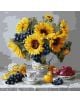 Комплект за лесно рисуване с акрилни бои Ideyka - Слънчогледи с грозде, 40x40 см: изобразява натюрморт със слънчогледи, грозде, каничка и ябълки. Идеален за фенове на рисуване по номера и ярките цветове.-thumb