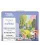 Кутията Комплект за рисуване по номера Graine Creative - Оазис на спокойствието (30x40 см) изобразява цветен пейзаж на къща сред дървета и цветя, със саксии за рисуване, четка и многоезичен текст върху опаковката.-1-thumb