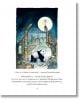 Панда стои сред руини от каменни арки през нощта, гледайки пълната луна, а на върха ѝ е кацнала птица - сцена от "Красив свят", илюстрирана в тъмносини и жълти тонове. Под изображението се появява текст на български език.-4-thumb