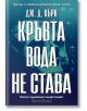 Корица на книгата на български език от Дж. Д. Кърк, с голям бял текст върху подводна сцена на потопено лице. Заглавието гласи: Кръвта вода не става. В горната част на надписа е изписан инспектор Джак Логан. Издателство: Артлайн Студиос.-2-thumb