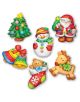 Шест цветни бисквитки на коледна тематика - елха, Дядо Коледа с чувал, снежен човек, празнични звънчета, мече в чорап и елен с шал - идеално вдъхновение за следващия ви Креативен комплект 4М - Гипсови коледни магнити.-3-thumb