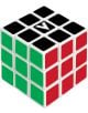 Кубче за редене V-Cube 3x3 с черен горен слой, зелена и червена страна, решени, и бял квадрат със символ V в центъра - перфектният логически пъзел за любителите на механични главоблъсканици.-1-thumb